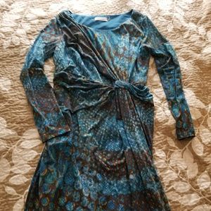 Calvin Klein teal and brown long sleeve dress